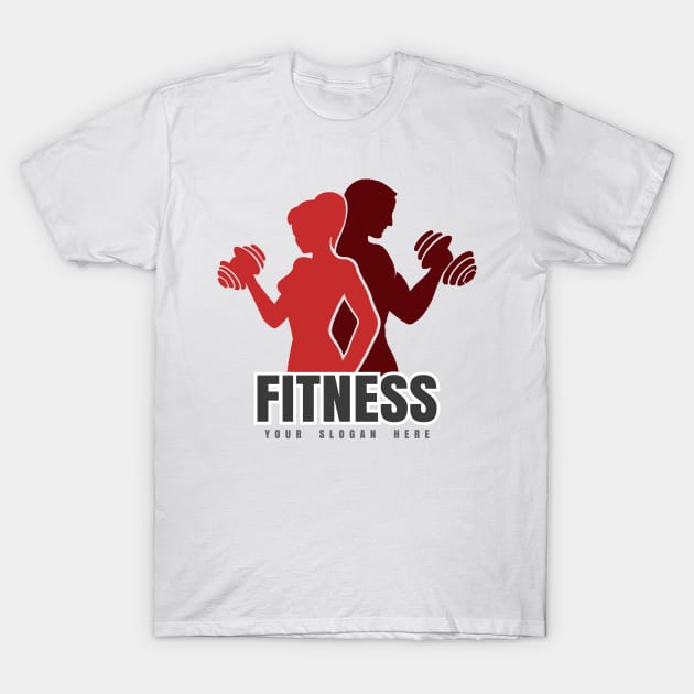 Fitness Emblem with Silhouettes of Athletic Man and Woman T-Shirt by devaleta